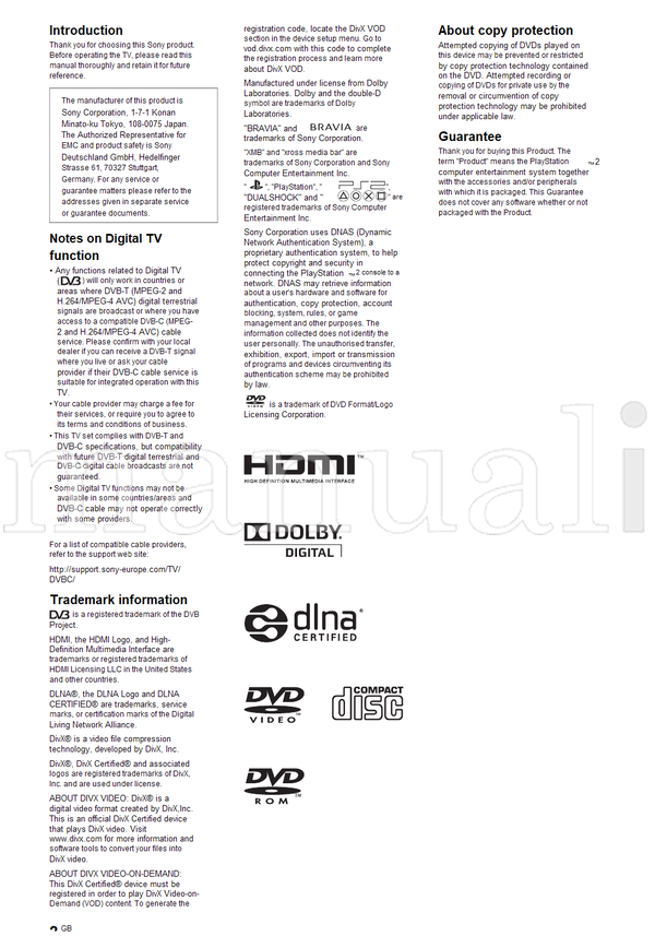 Sony 4-256-733 KDL-22PX300 (72 pages) TV Operating Manual