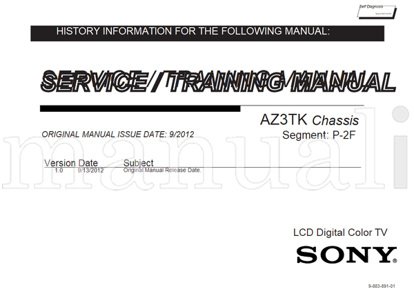 Sony AZ3TK 9-883-891-01 (42 pages) TV Service Manual