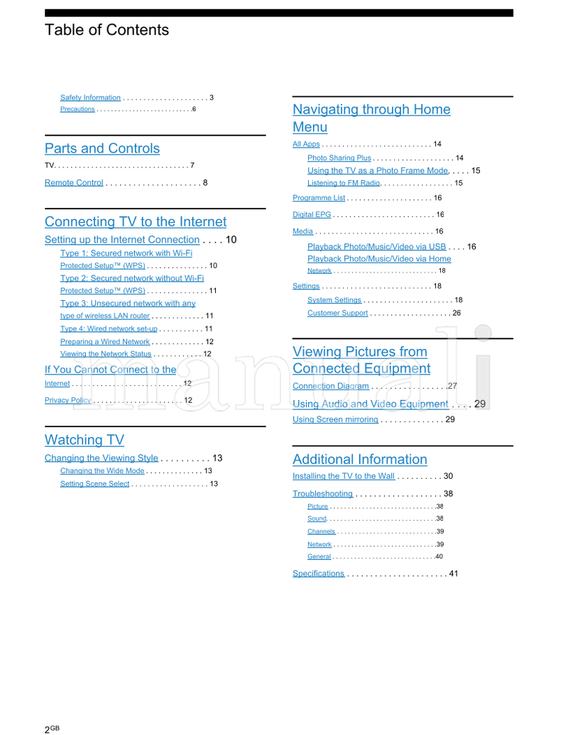 Sony KD-65X7000E 55X7000E 49X7000E 43X7000E (84 pages) TV Operating Manual