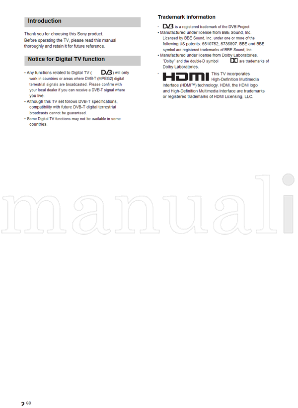 Sony KDL-20S2020 KDL-20S2000 (103 pages) TV Operating Manual