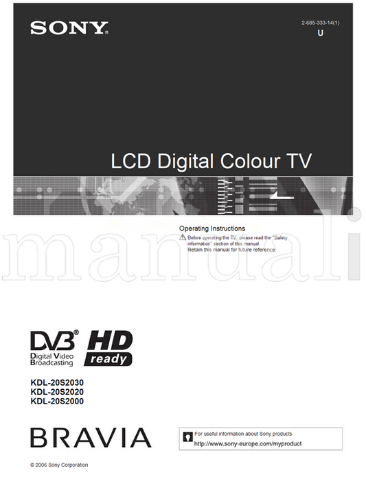 Sony KDL-20S2030 KDL-20S2020 KDL-20S2000 (36 pages) TV Operating Manual