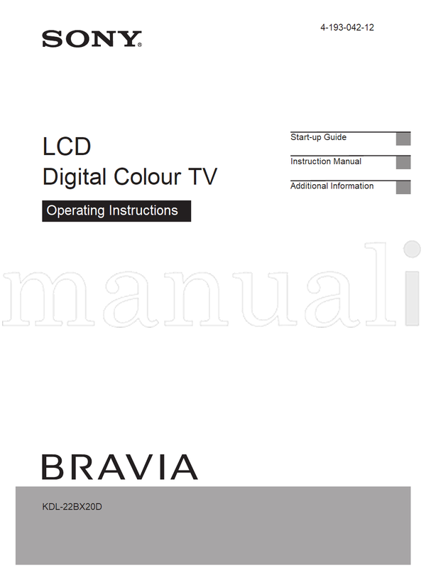 Sony KDL-22BX20D 4-193-042-12 (43 pages) TV Operating Manual
