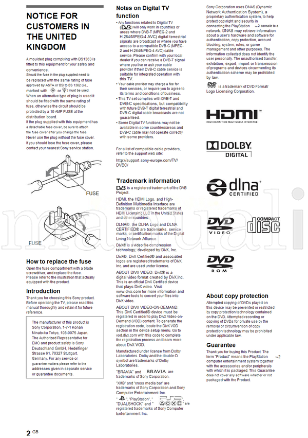 Sony KDL-22PX300 (20 pages) TV Operating Manual