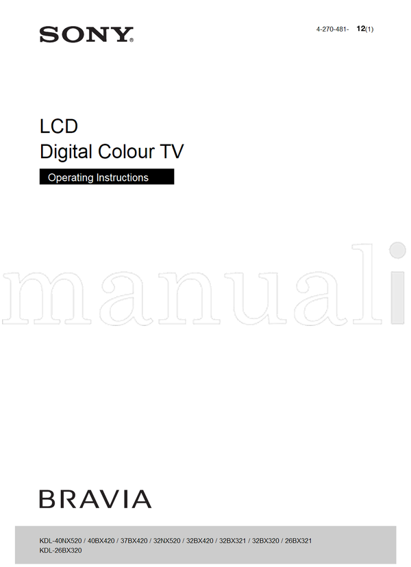 Sony 4-270-481 KDL-40NX520 40BX420 37BX420 32NX520 32BX420 (48 pages) TV Operating Manual