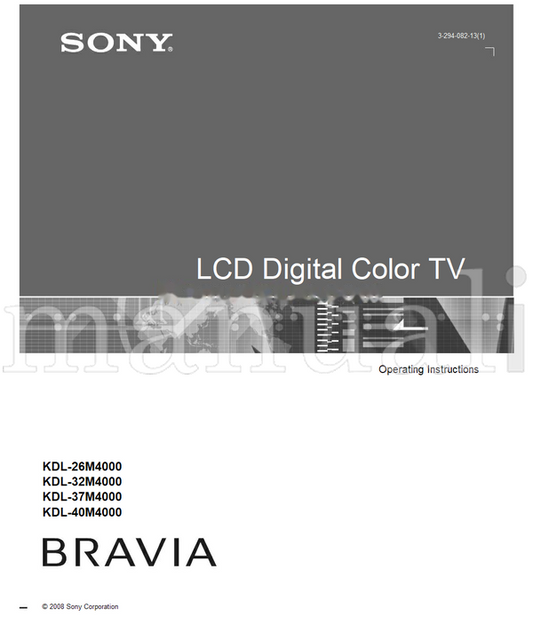 Sony KDL-26M4000 KDL-32M4000 KDL-37M4000 KDL-40M4000 (48 pages) TV Operating Manual