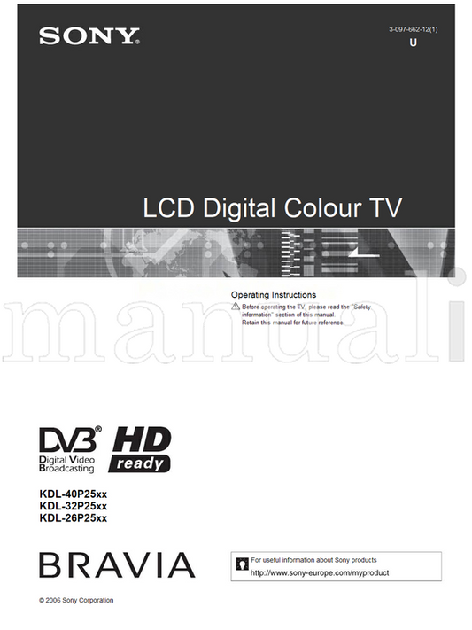 Sony KDL-40P25xx KDL-32P25xx KDL-26P25xx (29 pages) TV Operating Manual