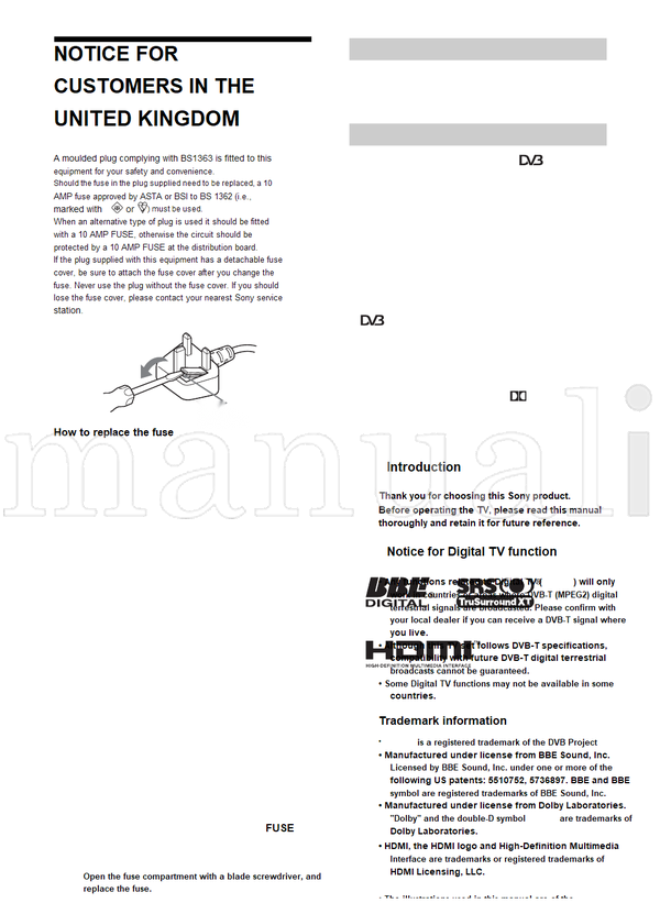 Sony KDL-40P25xx KDL-32P25xx KDL-26P25xx (29 pages) TV Operating Manual