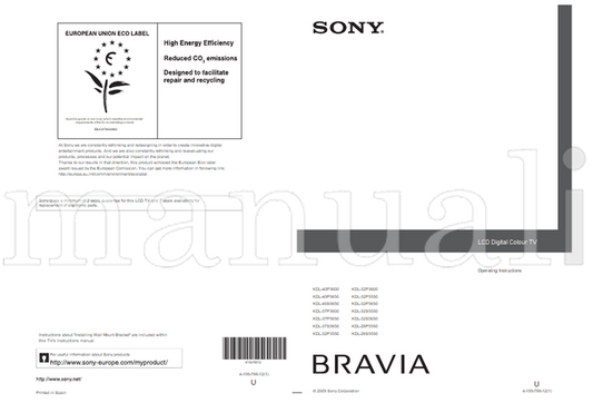 Sony KDL-40P3600 KDL-40P5650 KDL-40S5650 KDL-37P3600 KDL-37P5650 (37 pages) TV Operating Manual