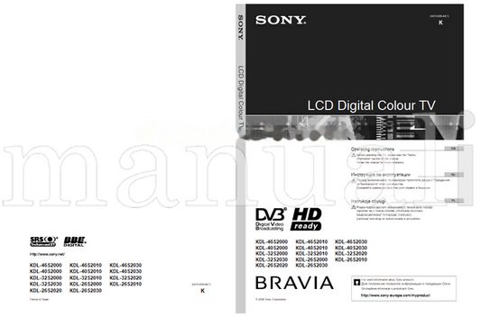 Sony KDL-46S2000 KDL-46S2010 KDL-46S2030 KDL-40S2000 KDL-40S2010 (129 pages) TV Operating Manual