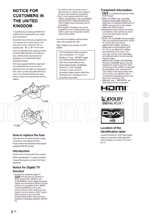 Sony 4-208-253 KDL-37BX401 32BX301 (44 pages) TV Operating Manual