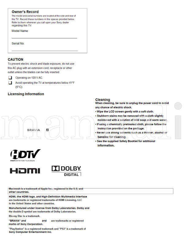 Sony KDL-32BX330 32BX331 4-420-038 (48 pages) TV Operating Manual