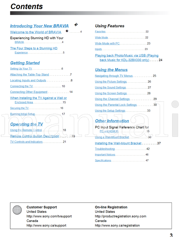 Sony KDL-32BX330 32BX331 4-420-038 (48 pages) TV Operating Manual