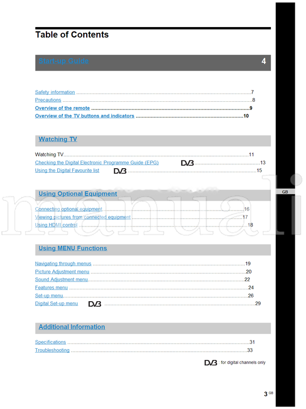 Sony KDL-40S30xx KDL-40D27xx KDL-40T28xx KDL-32S30xx KDL-32D27xx (194 pages) TV Operating Manual