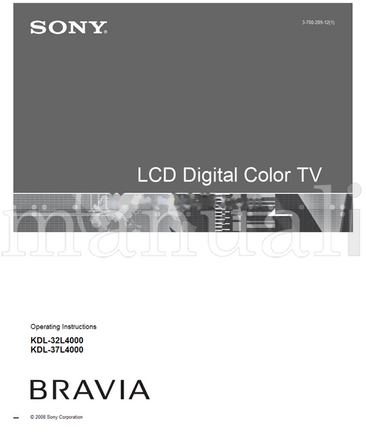 Sony KDL-32L4000 KDL-37L4000 (44 pages) TV Operating Manual