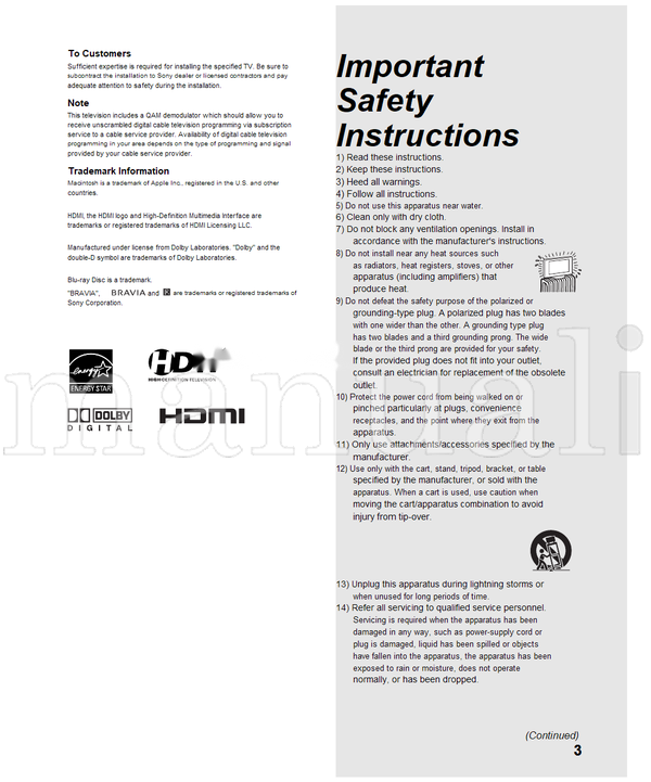Sony KDL-32L4000 KDL-37L4000 (44 pages) TV Operating Manual