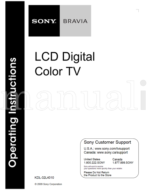 Sony KDL-32L4010 (48 pages) TV Operating Manual