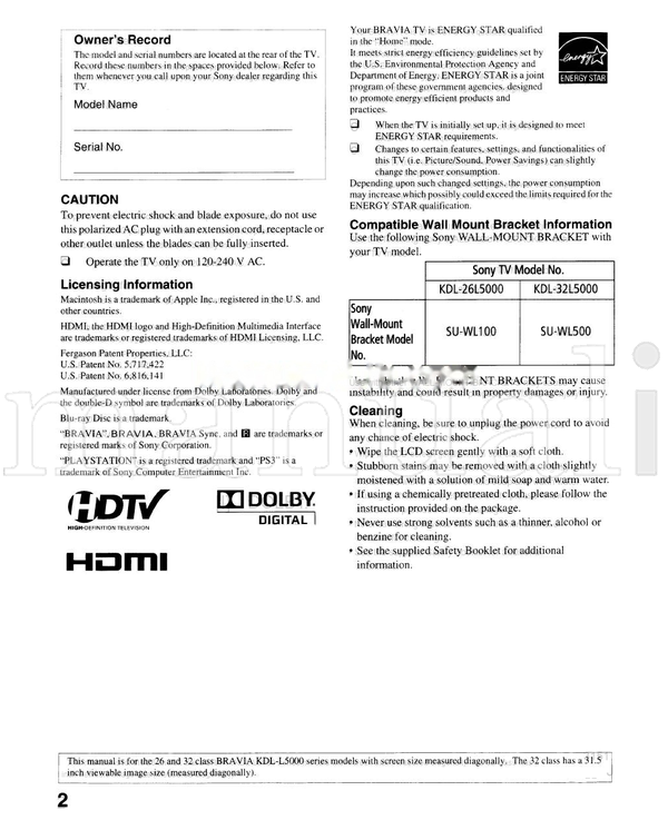 Sony KDL-26L5000 KDL-32L5000 (56 pages) TV Operating Manual