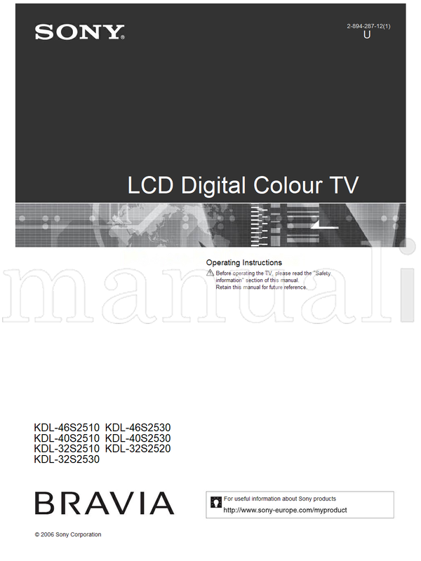 Sony KDL-46S2510 KDL-46S2530 KDL-40S2510 KDL-40S2530 KDL-32S2510 (42 pages) TV Operating Manual