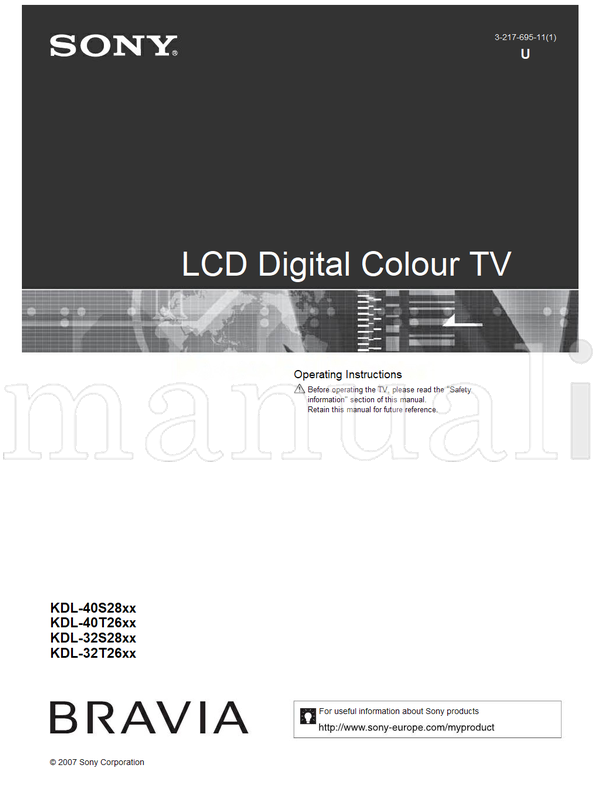 Sony KDL-40S28xx KDL-40T26xx KDL-32S28xx KDL-32T26xx (34 pages) TV Operating Manual