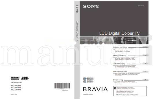 Sony KDL-46V2000 KDL-40V2000 KDL-32V2000 (211 pages) TV Operating Manual