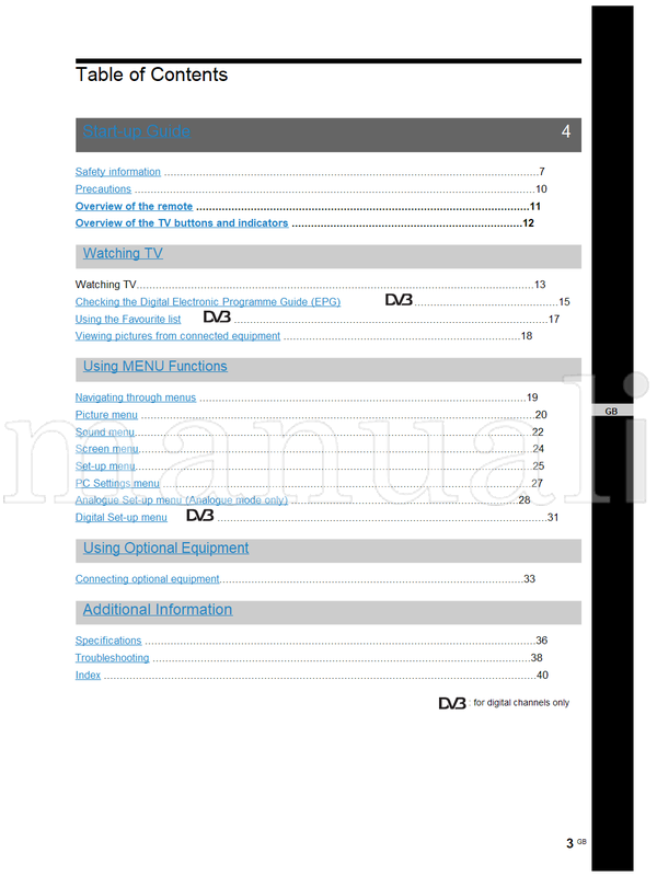 Sony KDL-46V2000 KDL-40V2000 KDL-32V2000 (211 pages) TV Operating Manual