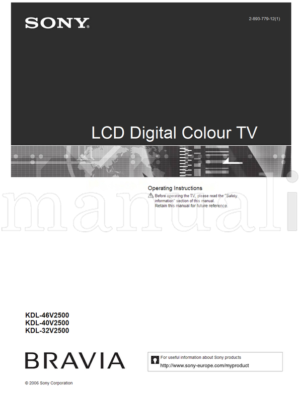 Sony KDL-46V2500 KDL-40V2500 KDL-32V2500 (42 pages) TV Operating Manual