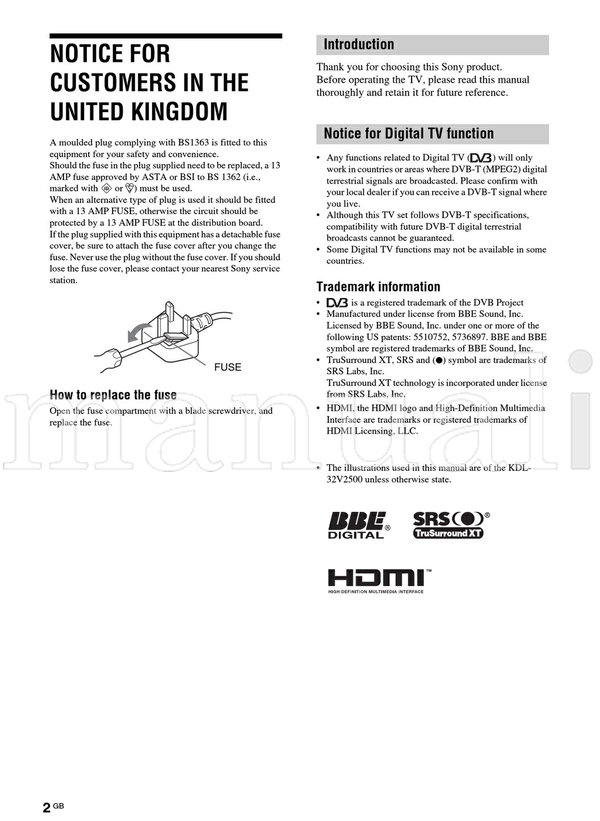 Sony KDL-46V2500 KDL-40V2500 KDL-32V2500 (42 pages) TV Operating Manual