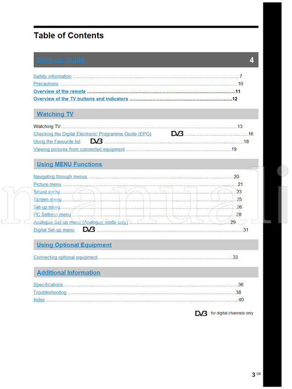 Sony KDL-46V2500 KDL-40V2500 KDL-32V2500 (42 pages) TV Operating Manual