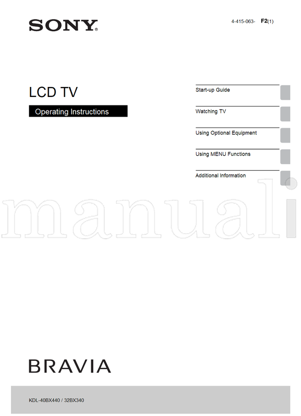 Sony KDL-40BX440 32BX340 4-415-063 (32 pages) TV Operating Manual