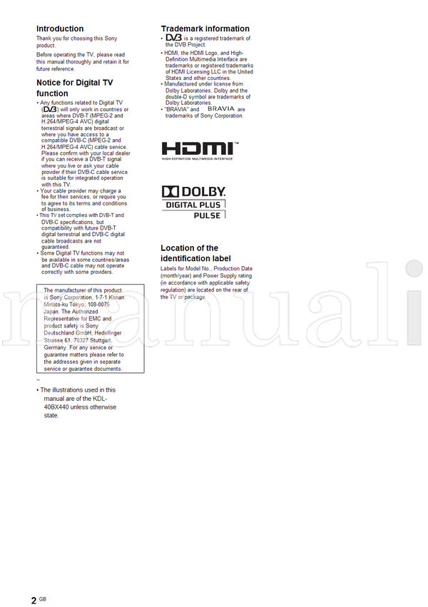 Sony KDL-40BX440 32BX340 4-415-063 (32 pages) TV Operating Manual