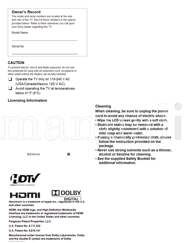 Sony KDL-46BX451 46BX450 40BX451 40BX450 4-418-206- (68 pages) TV Operating Manual