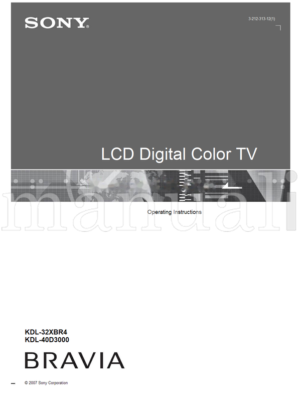 Sony KDL-32XBR4 KDL-40D3000 (48 pages) TV Operating Manual