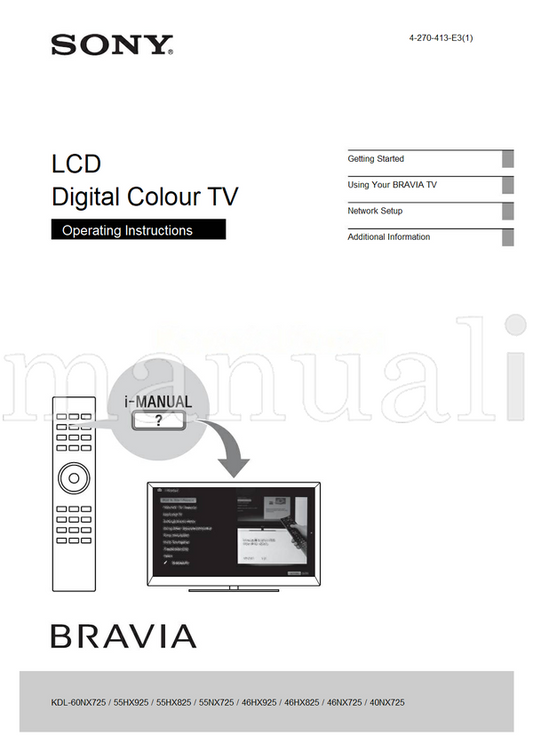 Sony KDL-60NX725 55HX925 55HX825 55NX725 46HX925 46HX825 46NX725 (36 pages) TV Operating Manual
