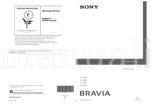 Sony KDL-40P55xx KDL-40S55xx KDL-37P55xx KDL-37S55xx 414145111 (34 pages) TV Operating Manual
