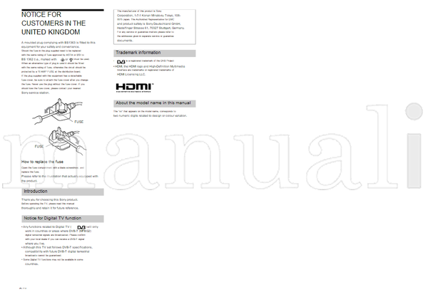 Sony KDL-40P55xx KDL-40S55xx KDL-37P55xx KDL-37S55xx 414145111 (34 pages) TV Operating Manual