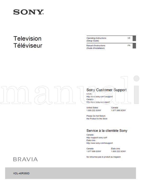 Sony KDL-40R350D (68 pages) TV Operating Manual