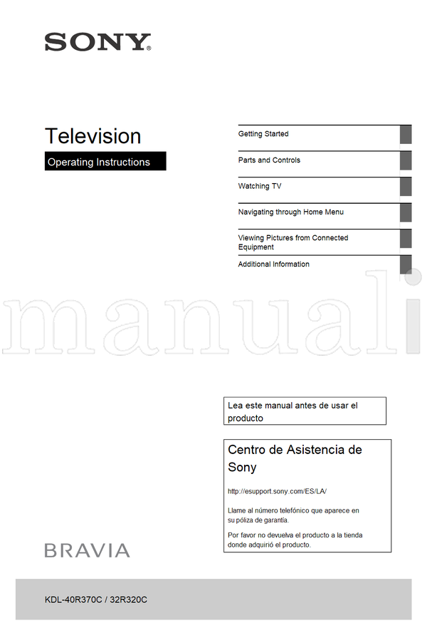 Sony KDL-40R370C 32R320C (40 pages) TV Operating Manual