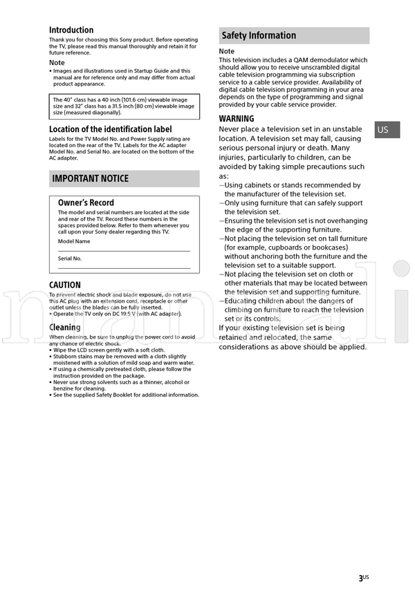 Sony KDL-40R370C 32R320C (40 pages) TV Operating Manual