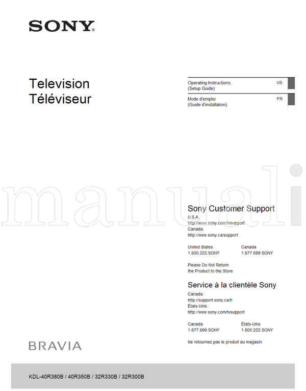 Sony KDL-40R380B 40R350B 32R330B 32R300B (68 pages) TV Operating Manual