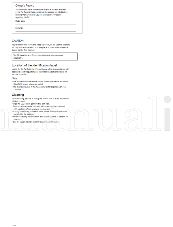 Sony KDL-40R380B 40R350B 32R330B 32R300B (68 pages) TV Operating Manual