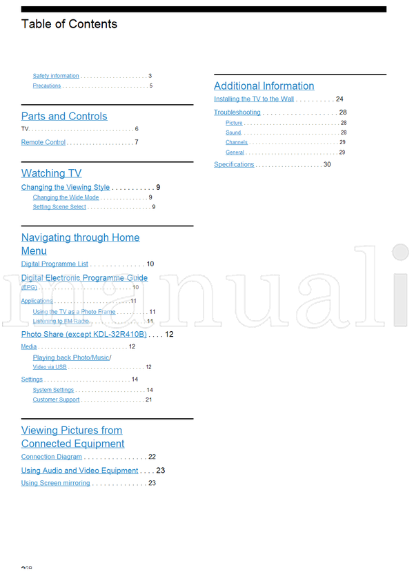 Sony KDL-40R478B 40R470B 32R428B 32R424B 32R420B 32R410B (32 pages) TV Operating Manual