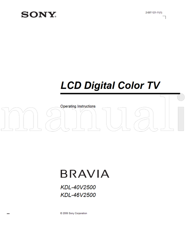 Sony KDL-40V2500 KDL-46V2500 (48 pages) TV Operating Manual