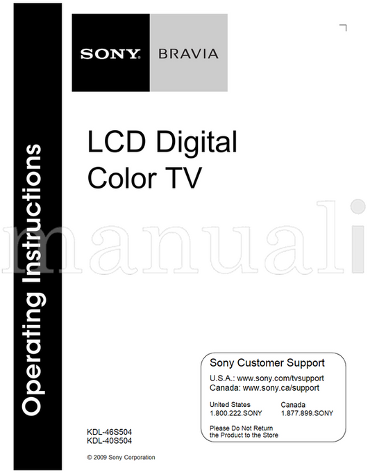 Sony KDL-46S504 KDL-40S504 (24 pages) TV Operating Manual