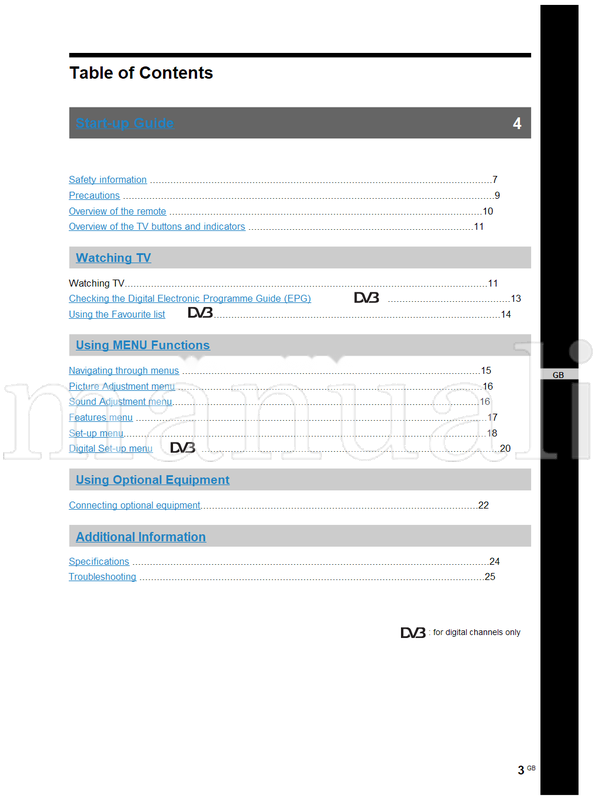 Sony KDL-40U2000 KDL-32U2000 KDL-26U2000 (27 pages) TV Operating Manual