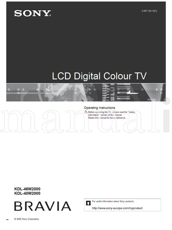Sony KDL-46W2000 KDL-40W2000 (48 pages) TV Operating Manual