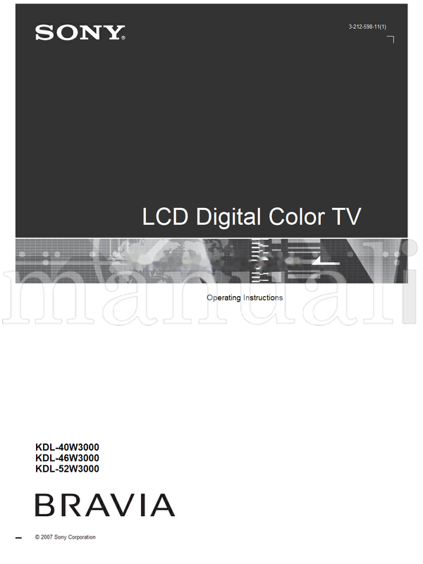Sony KDL-40W3000 KDL-46W3000 KDL-52W3000 (56 pages) TV Operating Manual