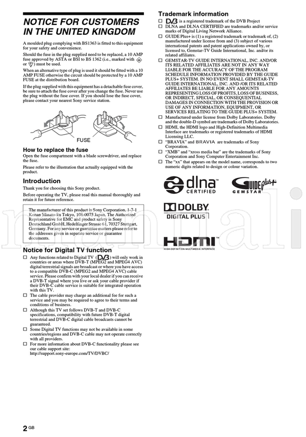 Sony KDL-52W47xx KDL-52W4500 KDL-46W47xx KDL-46W4500 KDL-40W47xx (179 pages) TV Operating Manual