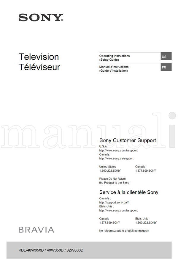 Sony KDL-48W650D 40W650D 32W600D (104 pages) TV Operating Manual