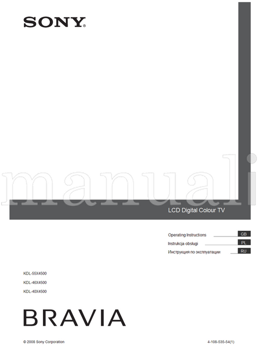 Sony KDL-55X4500 KDL-46X4500 KDL-40X4500 (188 pages) TV Operating Manual