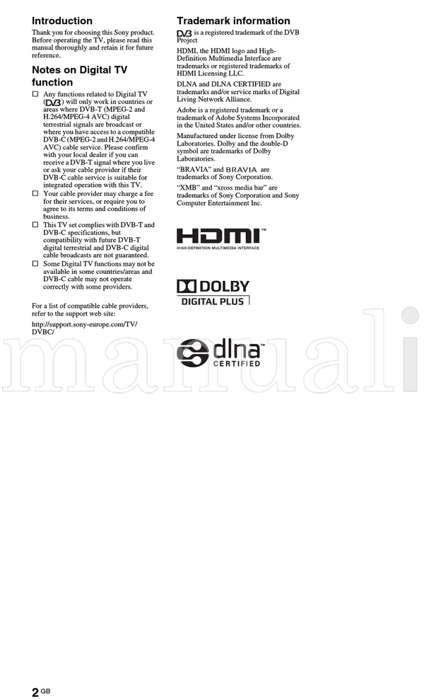 Sony KDL-55X4500 KDL-46X4500 KDL-40X4500 (188 pages) TV Operating Manual